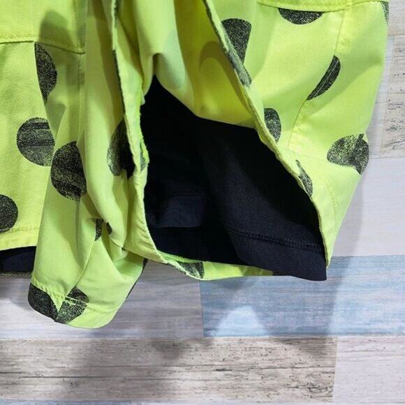 NIKE Icon 2 In 1 Dri Fit Running Shorts Neon Green Black Polka Dots Womens Small - Picture 2 of 7